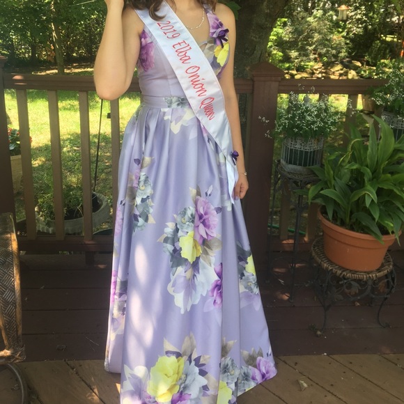 purple and yellow prom dress